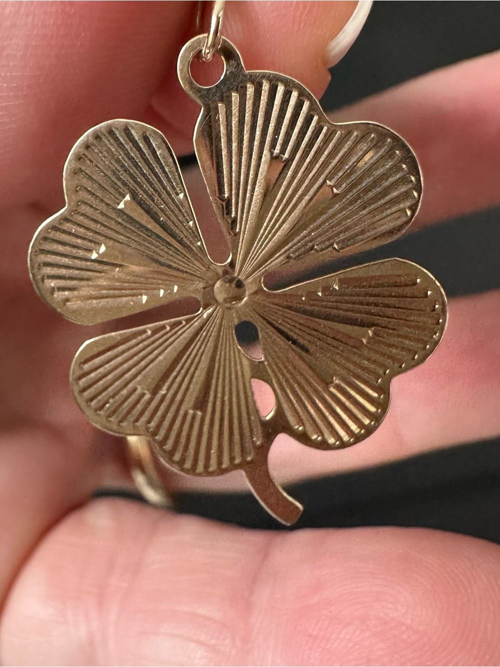 14k Gold Four-Leaf turned engine Clover Pendant Necklace - Gold Clover Charm 1.2